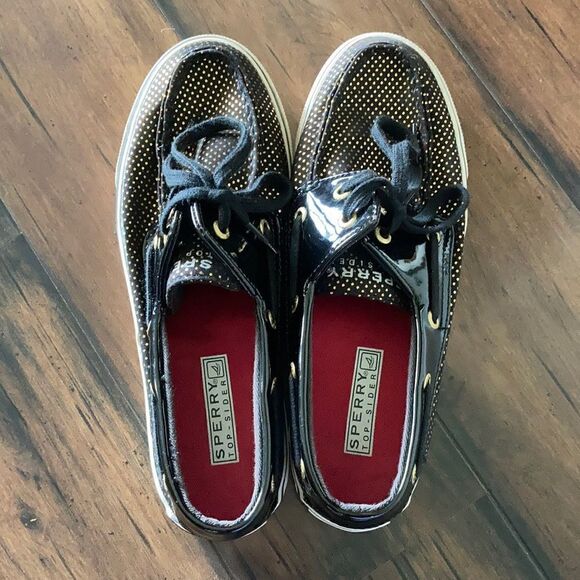 Sperry Top-Sider Angelfish Black And Gold Polkadot Red Interior Size 6 - Picture 4 of 10